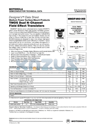 MMDF4N01HDR2 datasheet - TMOS dual N-channel field effect transistor