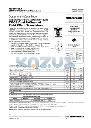 MMDF3P03HDR2 datasheet - TMOS dual N-channel field effect transistor