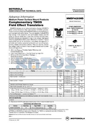 MMDF4C03HDR2 datasheet - Complementary TMOS  field effect transistor