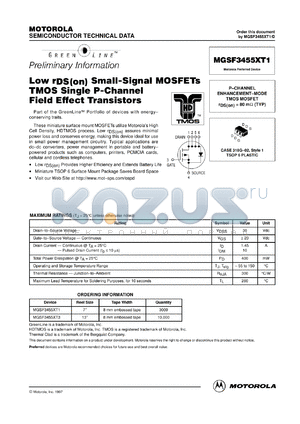 MGSF3455XT3 datasheet - Low rDS(on) small-signal MOSFET tmos single N-channel field effect transistor