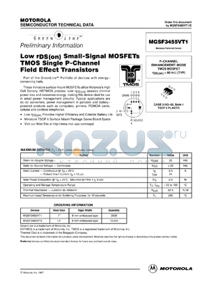 MGSF3455VT3 datasheet - Low rDS(on) small-signal MOSFET tmos single N-channel field effect transistor