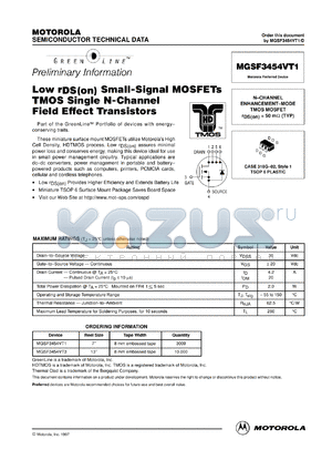 MGSF3454VT3 datasheet - Low rDS(on) small-signal MOSFET tmos single N-channel field effect transistor