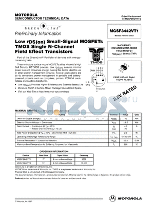 MGSF3442VT3 datasheet - Low rDS(on) small-signal MOSFET tmos single N-channel field effect transistor