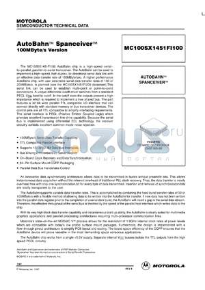 MC100SX1451FI100 datasheet - AutoBahn spanceiber 100Mbyte/s version