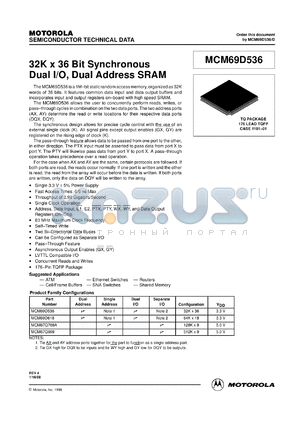 MCM67J618AFN5 datasheet - 64K x 18 bit burstRAM synchronous fast static RAM