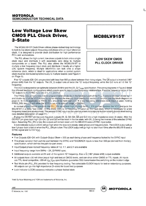 MC88LV915TFN datasheet - Low voltage low skew CMOS PLL clock driver