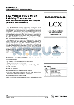 MC74LCX16543ADT datasheet - Low-voltage CMOS 16-bit latching transceiver