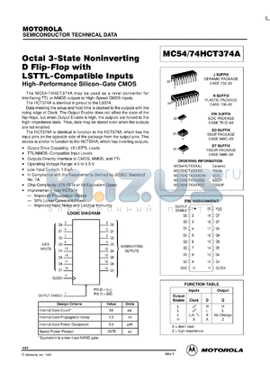 MC74HCT374ASD datasheet - Octal 3-state noninverting D flip-flop