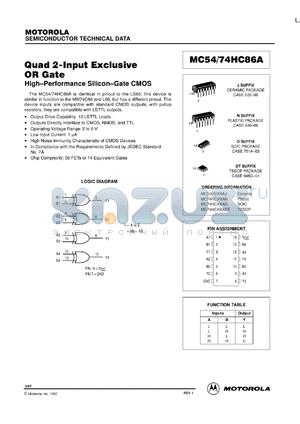 MC54HC86AJ datasheet - Quad 2-input exclusive or gate