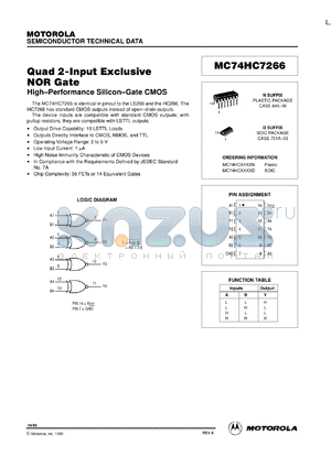 MC74HC7266N datasheet - Quad 2-input exclusive NOR gate