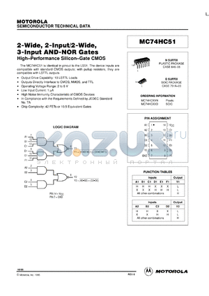 MC74HC51N datasheet - 2-wide, 2-input/2-wide, 3-input AND-NOR gate