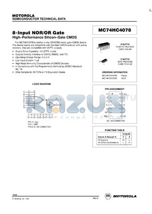 MC74HC4078D datasheet - 8-input NOR/OR gate