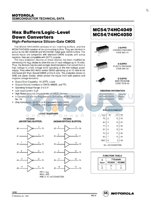 MC74HC4050N datasheet - Hex buffers/lpgic-level down converter