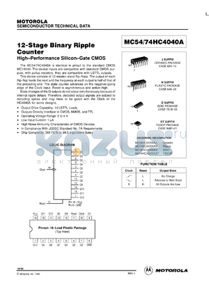 MC54HC4040AJ datasheet - 12-stage binary ripple counter