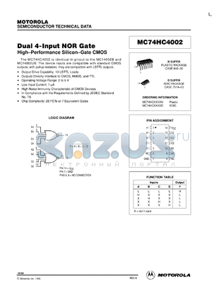 MC74HC4002D datasheet - Dual 4-input NOR gate