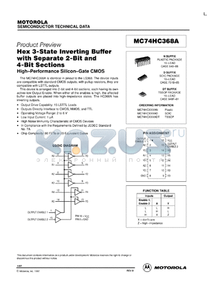MC74HC368AN datasheet - Hex 3-state noninverting buffer