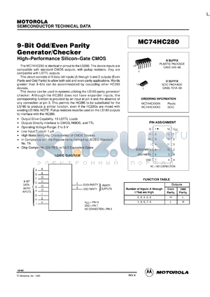 MC74HC280D datasheet - 9-bit odd/even parity generator/checker