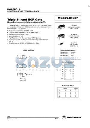 MC74HC27D datasheet - Triple 3-input NOR gate