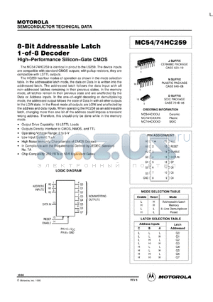 MC74HC259N datasheet - 8-bit addressable latch 1-of-8 decoder