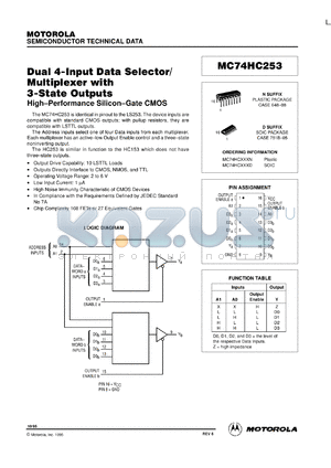 MC74HC253N datasheet - Dual 4-input data selector/multiplexer wirh 3-state outputs