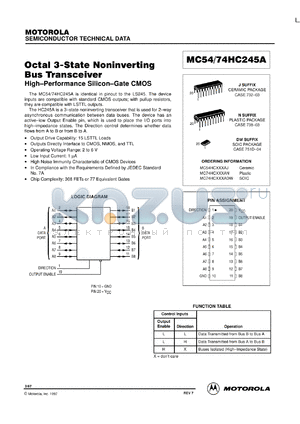 MC54HC245AJ datasheet - Octal 3-state noninverting bus transceiver