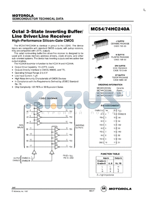 MC54HC240AJ datasheet - Octal 3-state inverting buffer/line driver/line receiver