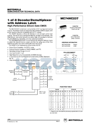 MC74HC237N datasheet - 1-of-8 decoder/demultiplexer with address latch