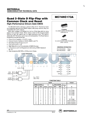 MC74HC173AD datasheet - Quad 3-state D flip-flop with common clock and reset