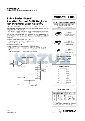 MC74HC164N datasheet - 8-bit serial-input/parallel-output shift register