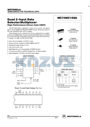 MC74HC158AN datasheet - Quad 2-input data selector/multiplexer