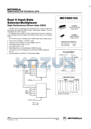 MC54HC153N datasheet - Dual 8-input data selector/multiplexer
