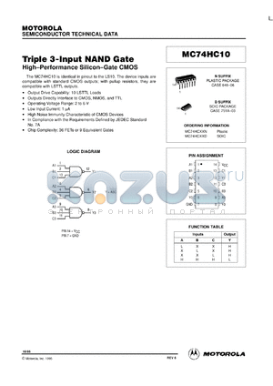 MC74HC10D datasheet - Triple 3-input NAND gate