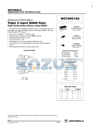 MC74HC10ADT datasheet - Triple 3-input NAND gate