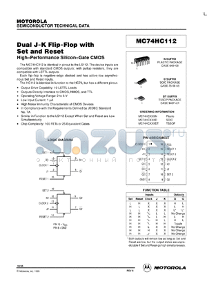 MC74HC112D datasheet - Dual J-K flip-flop with set and reset