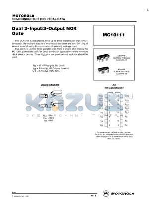 MC10111P datasheet - Dual 3-input/3-output NOR gate