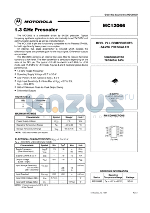 MC12066D datasheet - 1.3 GHz prescaler