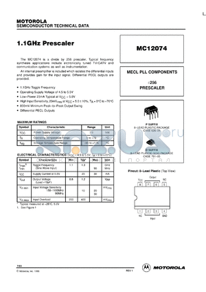 MC12074D datasheet - 1.1 GHz prescaler