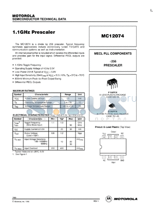 MC12074P datasheet - 1.1 GHz prescaler