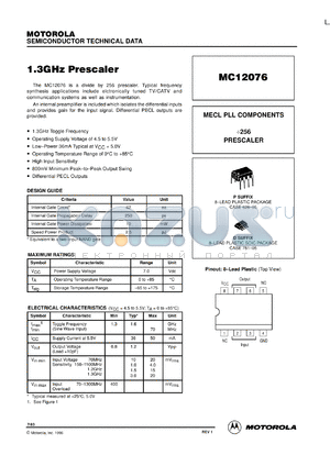 MC12076P datasheet - 1.3 Hz prescaler