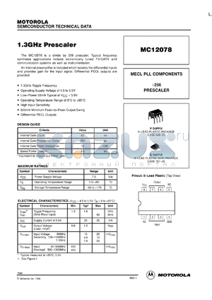 MC12078P datasheet - 1.3 GHz prescaler