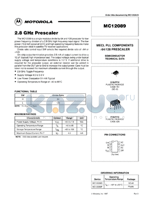 MC12089P datasheet - 2.9 GHz prescaler