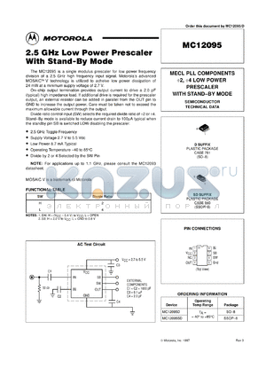 MC12095SD datasheet - 2.5 GHz low power prescaler with stand-by mode
