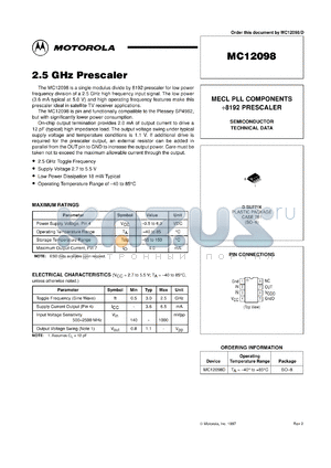 MC12098D datasheet - 2.5 GHz prescaler
