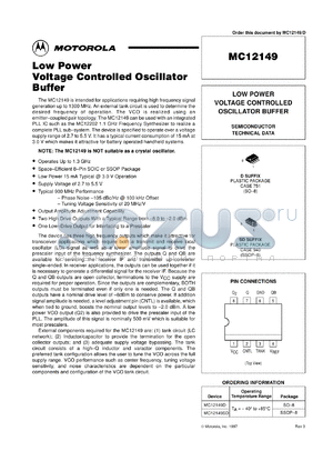 MC12149SD datasheet - Low power voltage controlled oscillator buffer