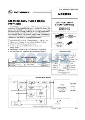 MC13025P datasheet - Electronically tuned radio front end