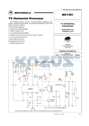 MC1391P datasheet - TV horizontal processor