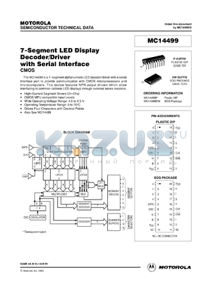 MC14499P datasheet - 7-segment LED display decoder/driver