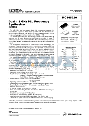 MC145220DT datasheet - Dual 1.1 GHz PLL frequency synthsizer