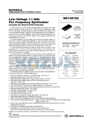 MC145192F datasheet - Low-voltage 1.1 GHz PLL frequency synthsizer