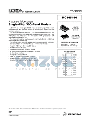MC145444DW datasheet - Single-chip 300-baud modem